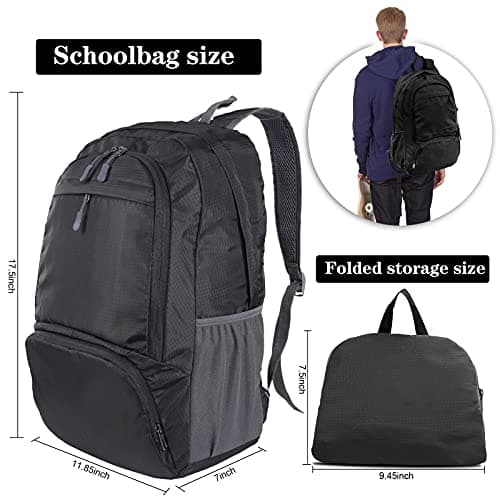 Dewellyoo Lightweight Hiking Backpack, Foldable Outdoor Camping Hiking Travel Multi-functional Camping Trekking Rucksack Travel Climbing Mountaineer Outdoor Sport Daypack Bag for Men Women (Black) — view 2