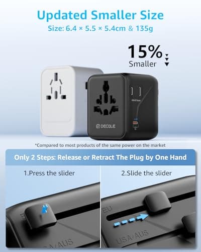 decqle “Pro” Universal Travel Adapter for International Travel -EU UK US AU — view 4