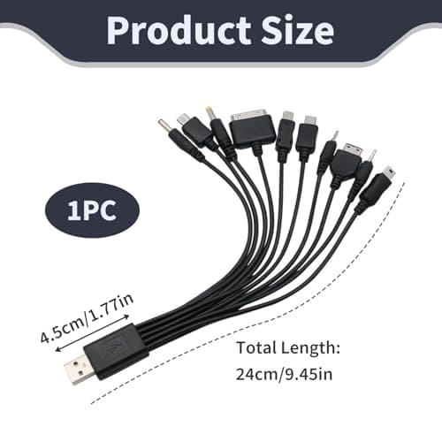 10 in 1 Charger Cable, Universal USB Charging Cable for iPhone, Samsung Galaxy, Huawei, OnePlus LG Android Devices, 20cm Fast Charging Cable with Multi Charger Connectors for Travel, Home, Office Use — view 2