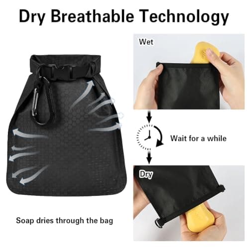 vsshe Travel Soap Bag, Waterproof and Leakproof Soap Travel Storage Bag, Quick Dry Soap Bag, Portable Sealed Storage Bag with Soap Foaming Bag and Carabiner for Travel, Camping, Outdoor (Black) — view 3