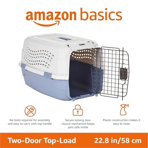 Amazon Basics Hard-Sided Cat Carrier, Two-Door Top-Load Pet Dog/Cat Travel Box Carrier, Blue, 58 L x 38 W x 33 H cm — view 2