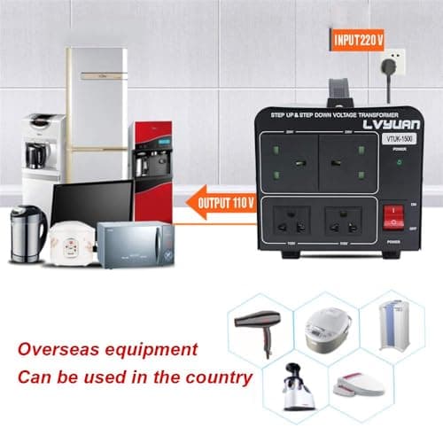 LVYUAN 1500VA 220V 110V Step Up & Step Down Voltage Transformer Converter UK to US Dual 110V & 220V outlets — view 2
