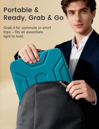 DOMISO 14 inch Laptop Sleeve with Handle Shockproof Waterproof EVA Protective Case for 14" HP Dell Asus Lenovo Laptop, Teal — view 5