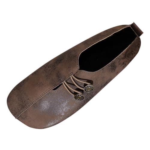 Sport Shoes Women Soft Leather Flats for Women Summer Lightweight Round Toe Orthopedic Walking Shoes Fashion Retro Dressy Ballet Loafers with Button Comfortable Suede Slip on Footwear Brown