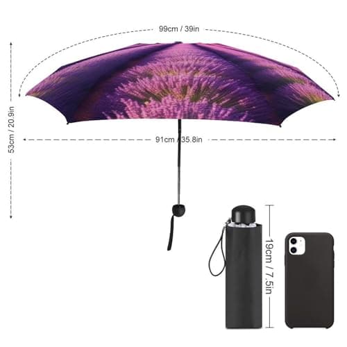 BVKWNTSA Sunscreen 5-fold Portable Parasol, Lavender Fields Printed Umbrella Is Small And Portable, Suitable for Summer Sun Protection, Rainy Day Travel, Travel, Etc. — view 2