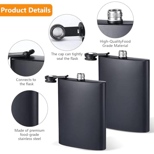 LAWALEISHE 2 PCS Stainless Steel Hip Flasks for Liquor, 8 oz & 10 oz Matte Black Portable Leakproof Flask Alcohol,Portable Pocket Flasks for Men & Women for Climbing Camping Barbecue Party — view 3