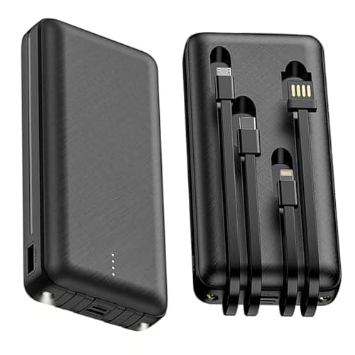 Power Bank 20000mAh, Portable Charger with Built-in Cables, USB C Powerbank 4 Outputs & Flashlight, External Battery Pack for iPhone/iPad/Samsung,Tablet
