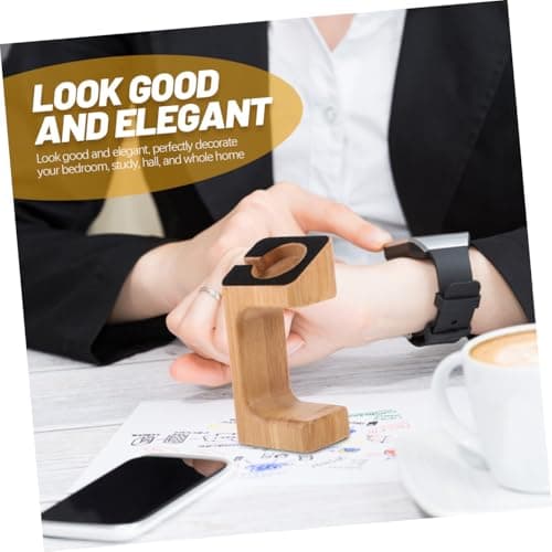 CAXUSD Bamboo Smart Watch Charging Bracket Smart Watch Charging Station Carbonized Bamboo Display Stand Desktop Nightstand Dock Travel Use Black Finish — view 5