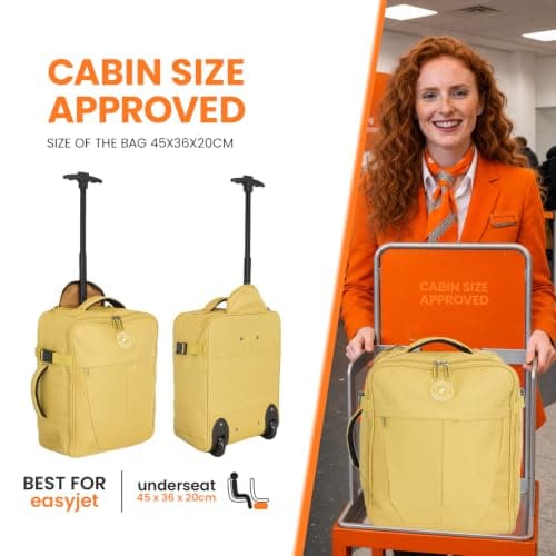 Bordlite 32L EasyJet Cabin Bag 45x36x20cm, Underseat Wheeled Travel Bag with Telescopic Handle, 2 Wheels, Front Pocket, Compression Straps, Weekend Luggage, Mustard — view 4