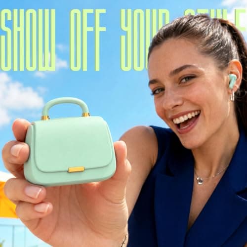 ANCwear Wireless Earbuds with Mini Handbag Case, 22H Playtime, Sage Green — view 2