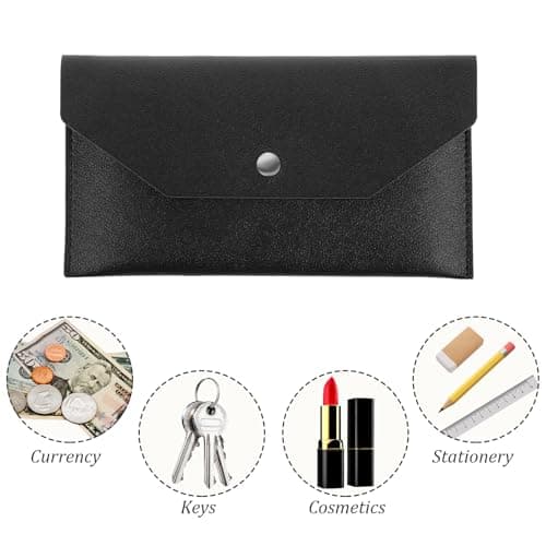 Piriuuo PU Leather Cash Envelope Wallet - Reusable Money Wallet for Travel and Budgeting, Black — view 5