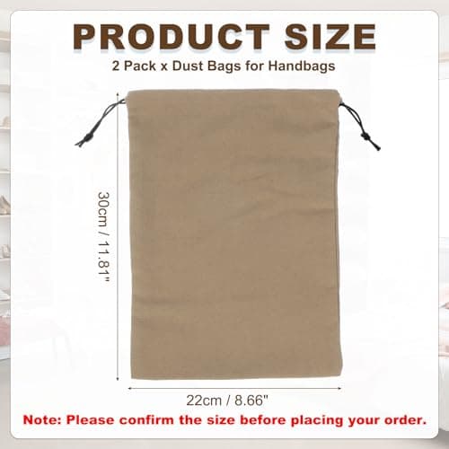 sourcing map 2 Pack Dust Bags for Handbags, 8.7x11.9" Cotton Drawstring Storage Pouch Bag Dust Cover Storage Bags for Purses Shoes Boots Daily Travel Storage, Khaki — view 2