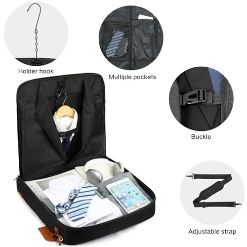 TONRUYN Suit Bag for Men Travel Garment Bags for Women 50'' Large Carry on Suit Carrier for Business Trip 2 in 1 Hanging Suitcase Luggage with Shoulder Strap fit 15.6 Inch Laptop, Black — view 4