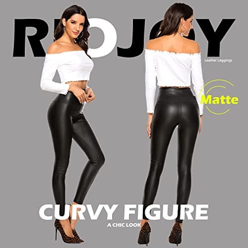 RIOJOY Faux Leather Leggings for Women Wet Look Full Length High Waist Leather Trousers, #2 Matte, M — view 4