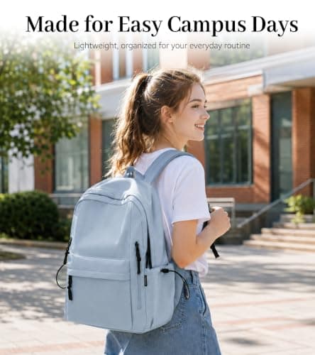 FIORETTO Lightweight School Backpack Womens, Cute School Bag for Girls, Laptop Rucksack Backpack for School Casual Daypacks Travel Backpack for College Work Dusty Blue — view 2