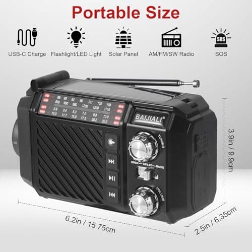 Emergency Radio with Solar, Hand Crank & USB-C Charging 2600mAh Battery — view 2