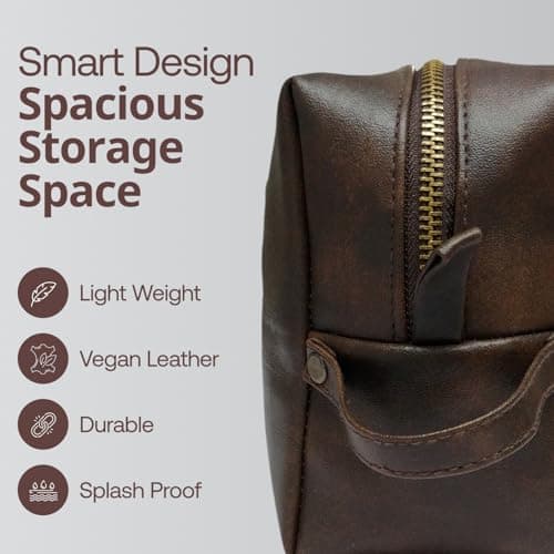 RUBAB MEN Premium Vegan Leather Toiletry Bag for Men | Shaving Kit Bag & Grooming Travel Pouch for Men | Waterproof Lining Tan Shade Pack-It Smart Edition — view 4