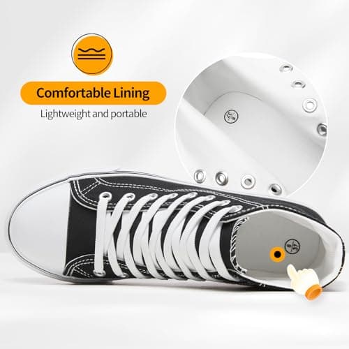 Womens High Top Canvas Sneakers Lace up Canvas Shoes, Black, 6 UK — view 5