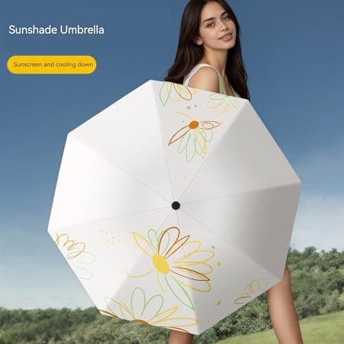 Meichoon UPF 50+ UV Protection Travel Umbrella Portable Compact 8 Ribs Lightweight Waterproof & Windproof Sunshade Stylish Simple Flower Design for Women for Hiking Backpacking Black — view 3