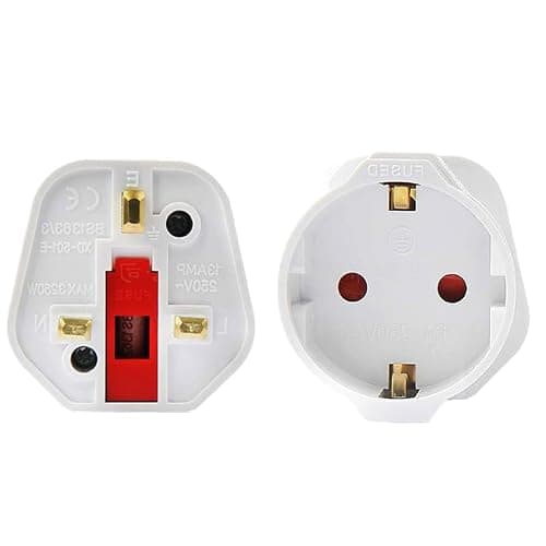 European 2-pin to UK 3-pin Plug Travel Adapter | Fused (13A) | Conforms to UK Safety Regulations and Electrical Circuits | (NOT for UK Shavers/Toothbrushes Bathroom Plugs)(1 Pack), White
