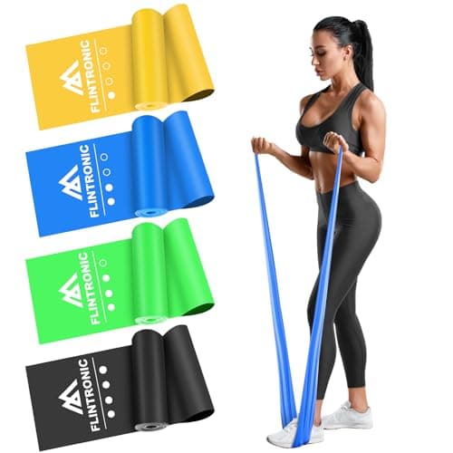 Flintronic 4 Pack Resistance Bands Set, TPE Elastic Bands with 4 Resistance Levels, 1.5M Workout Bands for Women and Men Strength Training, Yoga, Pilates