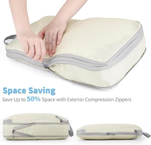 Compression Packing Cubes - 6 PCS Packing Cubes for Suitcases, Extensible Suitcase Organiser Bags Travel Luggage Organiser Set for Suitcase Backpack Travel Essentials or Home Storage (Beige) — view 4