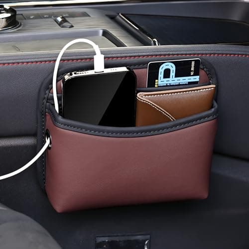 Qirc PU Leather Car Side Pocket Organizer, Universal Car Pocket Pouch Cell Phone Holder for Car, Car Seat Gap Filler Storage Accessories Organizer for Car Door, Console (Red) — view 6