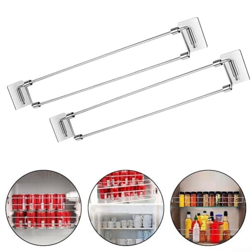 2pcs RV Refrigerator Bar Adjustable Tension Rods Stainless Steel Secure BARSs for Travel Trailer Cabinet Lock Camper Fridge Organizer Storage Solutions Prevent Items Shifting Silver — view 5