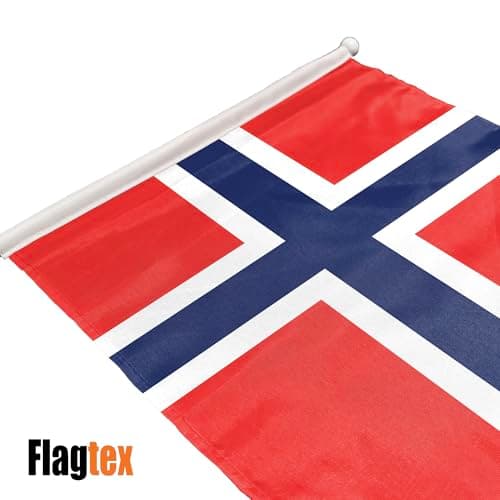 Flagtex Norway Pack of 2 Hand Waving Flag (18x12 Inch Large) - Premium Wooden Stick Hand Flag Big Size Natural Wood Pole European Red White Blue Nordic Cross Flag Events Parades — view 2