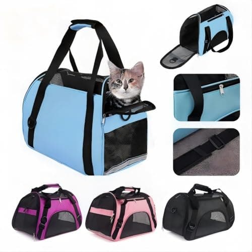 Expandable Foldable Pet Travel Carrier 55x34x25cm Oxford Cloth Breathable Mesh Cat Puppy Bag Multi Carry Straps Safety Clip Soft Transport Tote for Small Kittens Dogs Vet Car Trips (Purple) — view 4