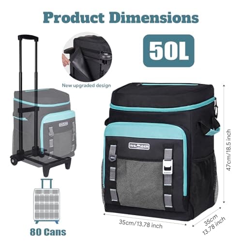INSMEER Large Cool Bag with Wheels 50L/80 Cans 2-in-1 Foldable Design — view 2