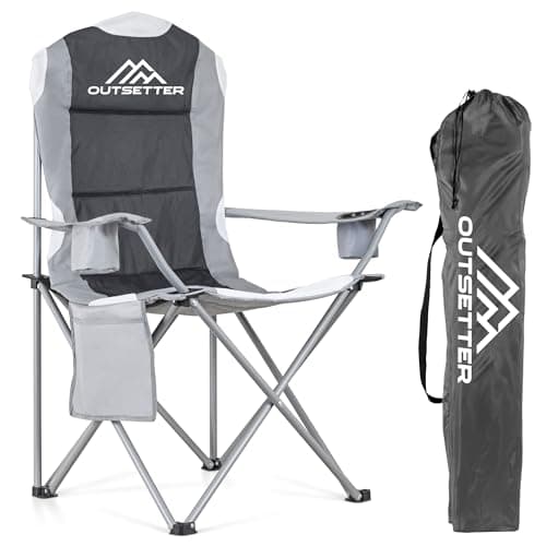 Camping Chair,Premium Padded Folding Camping , Outdoor Seats with High Back & Cup Holder & Side Pockets,Waterproof Chair 120kg Weight Capacity for Garden Picnic Beach Directors (Grey)