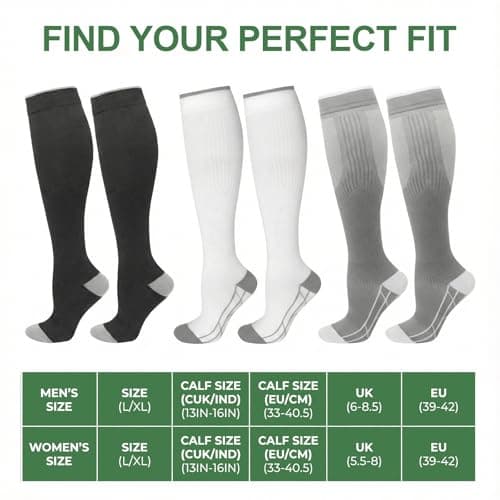 Rudfovn 3 Pairs Compression Socks for Women Men Flying, 20-30mmhg Knee High Travel Support Stockings, Ladies Flight Pressure Socks — view 4