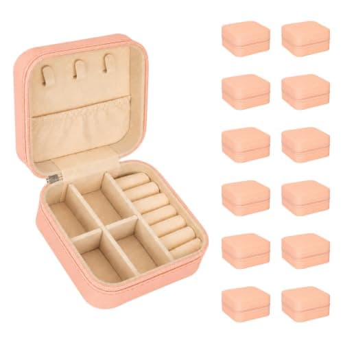 GoDyna 12 Pack Travel Jewelry Box PU Leather Organizer Portable Case Pink