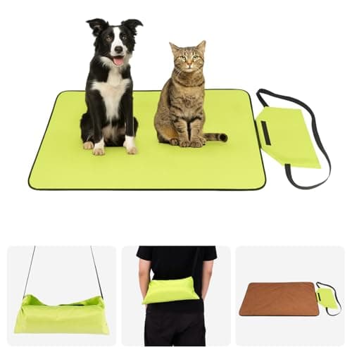 BREEZENEST Foldable Waterproof Pet Blanket 100x70cm Reversible Dog Cat Mat with Storage Bag, Portable Washable Pet Bed for Indoor Outdoor Camping Travel Car Sofa Floor Protection Green