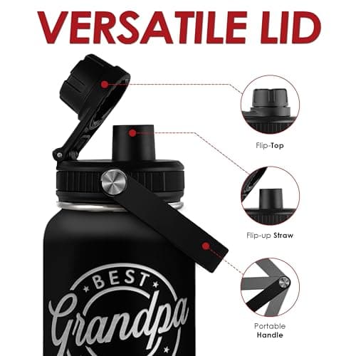 Grandpa Gift from Kids, Insulated Stainless Steel Water Bottle 32oz, Best Grandpa Ever, Vacuum Chug Lid Travel Tumbler for Men Granddad Papa, Gift for Birthday Christmas Fathers Day — view 4