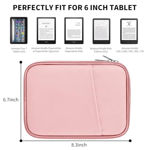 HoYiXi Universal Sleeve Bag for 6",6.8",7" Kindle Paperwhite/Colorsoft 2024-2012 Compatible with 6"-6.8" All-New Kindle/Kobo/Tolino/Sony,6" EReader with Anti-Drop Protective Cover,Pink — view 2
