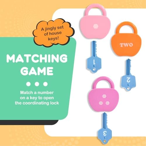 GEERAY Cause and Effect Toys for Toddlers 3+, Montessori Lock & Key Set with 5 Apple-Shaped Locks, Keys & 10 Cards – Learn Numbers, Colors & Motor Skills STEM Toy Gift for Home & Classroom — view 2