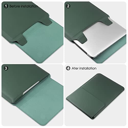 HoYiXi 14 Inch Laptop Sleeve Case Leather Bag with Stand Compatible with MacBook Pro 14 2021/ASUS Vivobook 14/HP Pavilion X360/Lenovo IdeaPad 14/Dell Lenovo HP ASUS Acer HUAWEI Matebook 14'' PC, Green — view 6