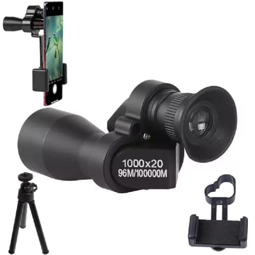 1000x20 Mini Pocket Binoculars with Smartphone Clip, Compact Monocular Telescope Set, Portable Handheld for Adults Stargazing Camping Hiking Travel (C)