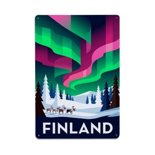 Finland Northern Lights Winter Travel Arctic Metal Tin Sign