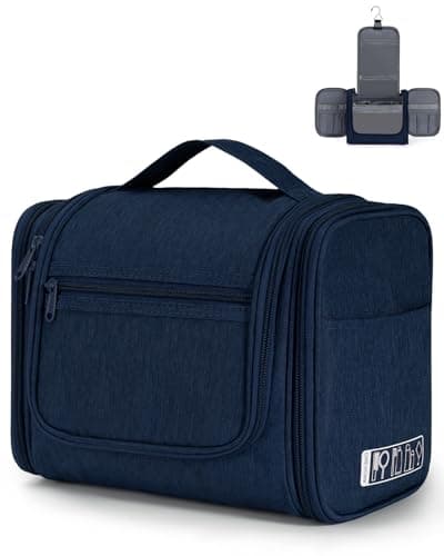 Large Hanging Toiletry Wash Bag Travel Makeup Cosmetic Organizer for Men Women by WANDF (Denim Navy Blue)
