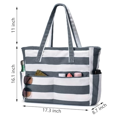 oscaurt Large Beach Bag with 9 Pockets, Waterproof Beach Bags for Women, Sandproof Summer Beach Tote Bag with Zip, Holiday Essentials Shopping Bag Travel Bag Handbags for Pool Gym Weekend — view 5