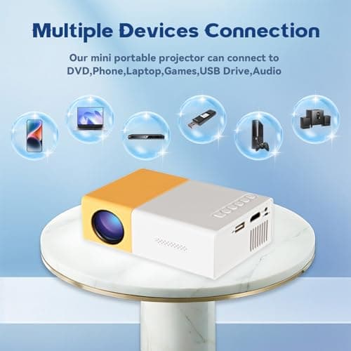 YG300 Portable Mini Projector with HD-IN, Mini Projector for Bedroom and Outdoor, mall Projectors with 320 * 240P Support, Compatible with Smartphones/Laptops/TV Sticks/Speakers (White and Orange) — view 4