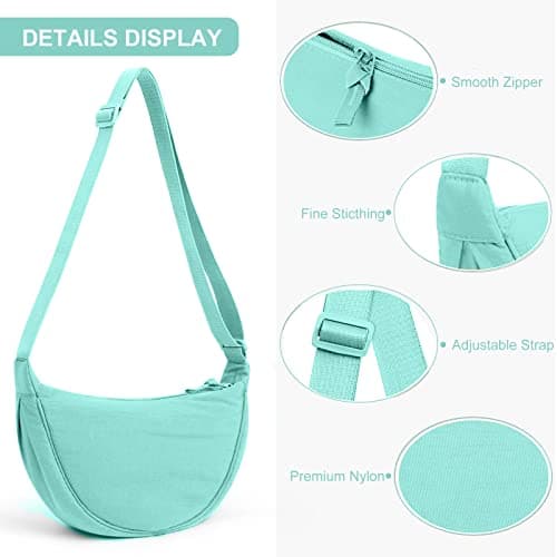 DKIIL NOIYB Crescent Bag for Women Men, Nylon Crescent Bags Hobos Crossbody Bag Portable Crescent Purse with Adjustable Strap Solid Color Chest Bag Shoulder Bag Fanny Packs, A11-mint Green, 31cm — view 4