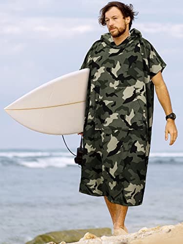 SUN CUBE Surf Poncho Changing Robe with Hood Thick Quick Dry Microfibre Wetsuit Changing Towel for Surfing Beach Swim Outdoor Sports Camo Green — view 6