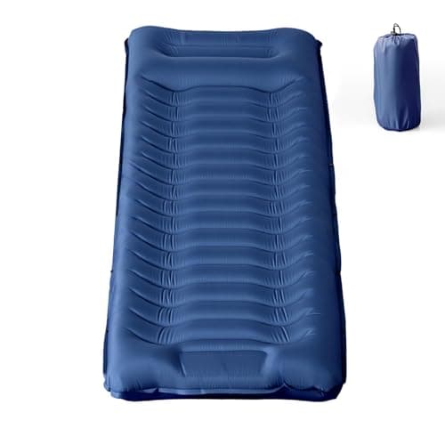 Inflatable Camping Sleeping Pad with Built-in Foot Pump 14cm Thick Waterproof & Tear-Resistant 50D Nylon Mattress Portable, Compact Air Mat for Backpacking, Hiking, Tents, Navy Blue, 190 X 68 X 14 CM