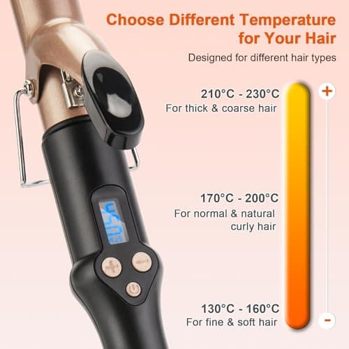 Curling Tongs 25mm for Medium and Long Hair Professional Tourmaline Ceramic Barrel Curler Iron with Clamp Dual Voltage Adjustable Temperature Long-Lasting Results Black — view 4