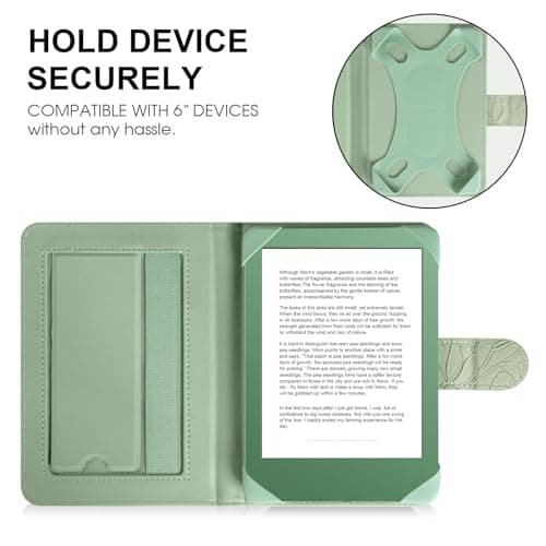HoYiXi Universal Case For 6 inch eReader,Compatible with Kindle/Kobo Clara HD/Kobo Clara 2E/Paperwhite/PocketBook/Tolino eReader,with HandStrap/Kickstand, Cover Case for 6'' eReaders,Green — view 2