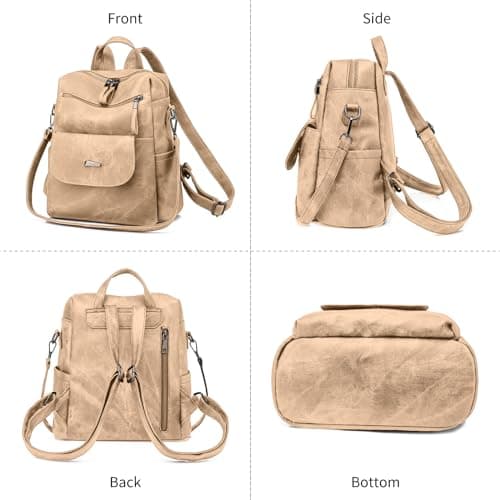 Puwuzixi Women Backpack Waterproof Anti-Theft Lightweight PU Fashion Travel Multipurpose Convertible Purse Shoulder Bag Handbag Backpack Khaki — view 3
